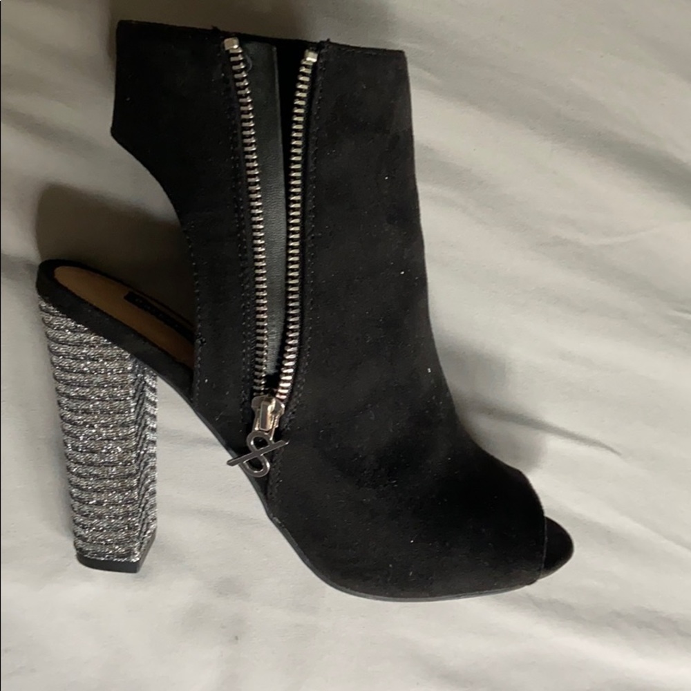 Black Suede Zipper Heels
